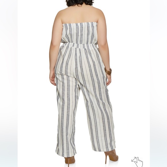 NEW•1X-2X•ZEN BOHEMIAN MODERN MINIMALIST STRIPED LINEN STYLE JUMPSUIT - Picture 5 of 16